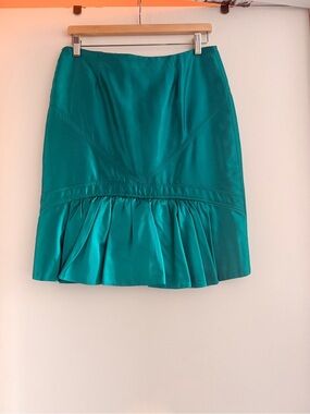 Source Unknown Teal Satin Mini Skirt with Ruffled Hem
